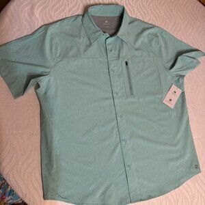Zelos Shirt L Mens Woven Hybrid Performance Button Down Short Sleeve Zip Pocket